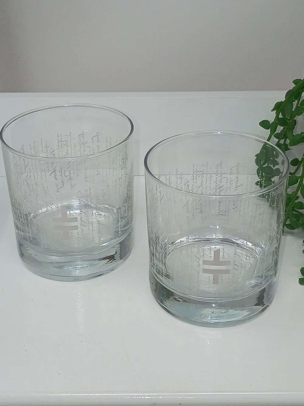 Set of 2 Slovenia Clear Etched Double Old Fashioned Glasses